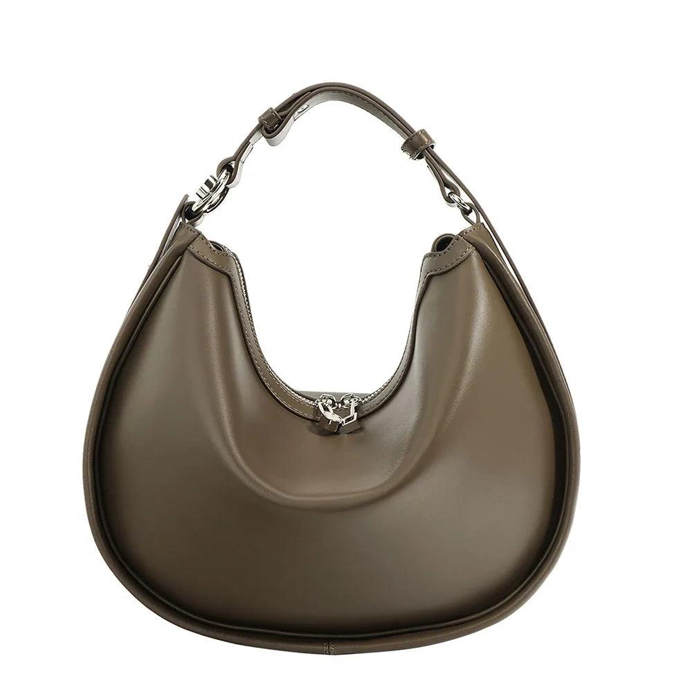 Genuine Leather Large Capacity Half Moon Hand Bag - Eyeamsassy