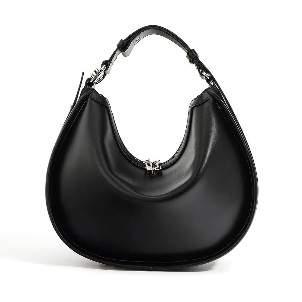 Genuine Leather Large Capacity Half Moon Hand Bag - Eyeamsassy